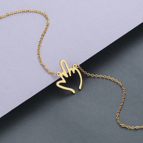 NEW Gold Middle Finger FU Necklace - Picture 5 of 5